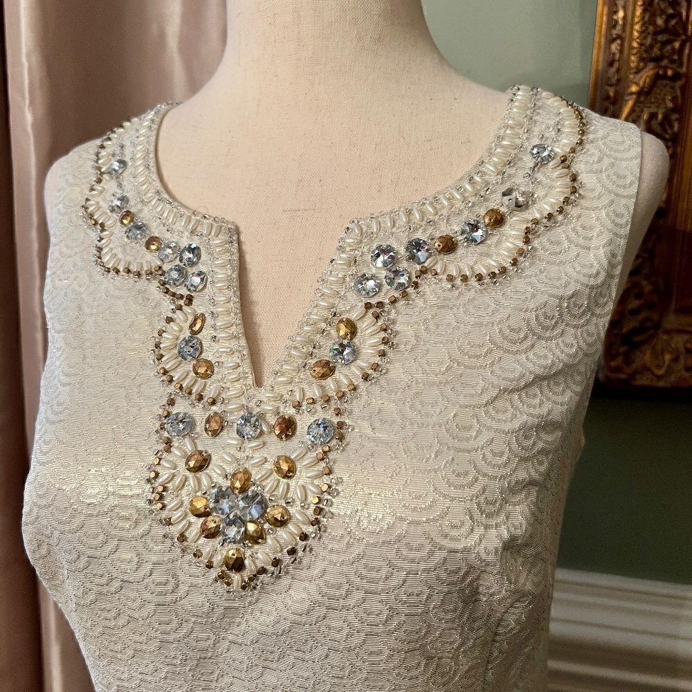 EUC Lilly Pulitzer Terrace Metallic Ivory Sleeveless Beaded Top Blouse Shirt 4 - Picture 4 of 4